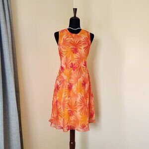 Vintage 90s Orange & Red JESSICA HOWARD Ruffle Hem Sleeveless Shift Dress - 10